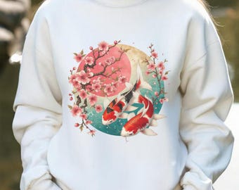 Koi Fish Sweatshirt - Japanese Streetwear, Y2K Aesthetic, Harajuku Fashion, Tokyo Style, Asian Art, Anime-Inspired Cozy Sweatshirt