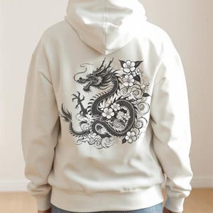 Dragon Blossom Hoodie - Japanese Streetwear, Anime Aesthetic, Asian Art, Mythical Dragon Hoodie, Cherry Blossom Hoodie, Tokyo Style, Y2K Top