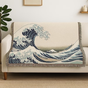 Great Wave Throw Blanket | Hokusai Japanese Art Woven Tapestry