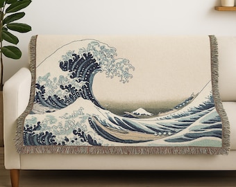 Great Wave Throw Blanket | Hokusai Japanese Art Woven Tapestry
