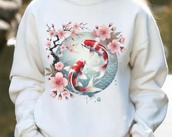 Sudadera con pez koi: ropa de calle japonesa, estética Y2K, moda Harajuku, estilo de Tokio, arte asiático, sudadera acogedora inspirada en el anime