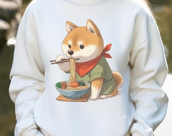 Shiba Inu Ramen Sweatshirt - Japanese Streetwear, Harajuku Style, Anime-Inspired, Tokyo Y2K Fashion, Cozy Asian Art Sweater, Tokyo Style