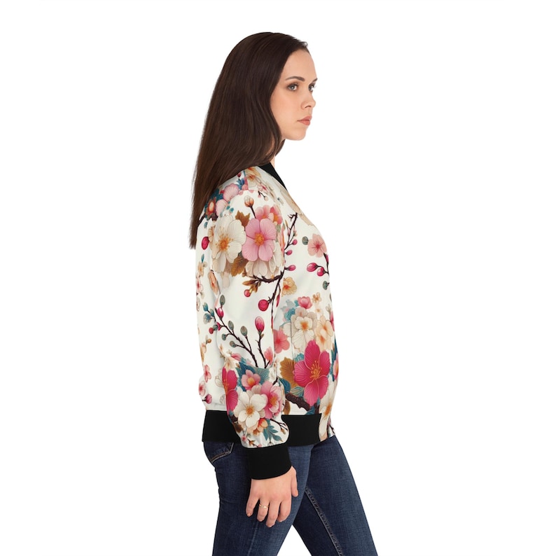 Sakura Blossom Women's Bomber Jacket - Japanese Streetwear, Y2K Aesthetic, Harajuku Fashion, Tokyo Style, Asian Art, Anime-Inspired image 6