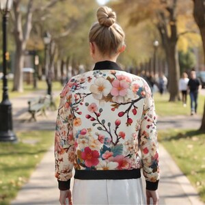 Sakura Blossom Women's Bomber Jacket - Japanese Streetwear, Y2K Aesthetic, Harajuku Fashion, Tokyo Style, Asian Art, Anime-Inspired image 3