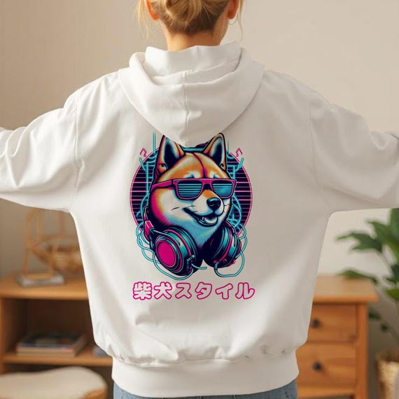 Shiba Inu Cyberpunk Hoodie Japanese Streetwear, Harajuku Y2K