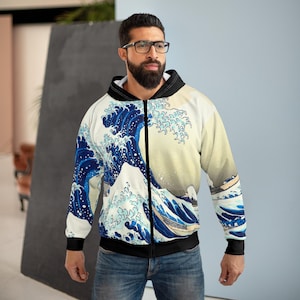 Great Wave Hoodie Zip-Up | Japanese Streetwear, Hokusai Wave Jacket, Ukiyo-e Hoodie, Kanagawa Print, Japan Art Gift, Asian Art