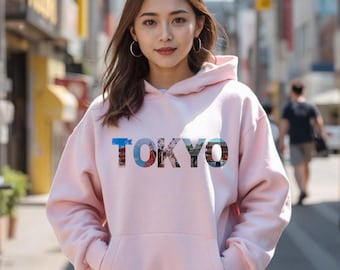 Tokyo Day Vista Typography Hoodie | Y2K Harajuku Streetwear, Anime Aesthetic, Modern Tokyo Skyline Hoodie, Tokyo Style