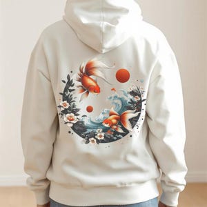 Goldfish and Lotus Hoodie - Japanese Streetwear, Y2K Aesthetic, Harajuku Fashion, Tokyo Style, Asian Art, Anime-Inspired Sweatshirt