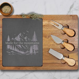 Engraved Cheese Board Mountain Charcuterie Board Outdoor Adventures Slate Cutting Board Mountain Kitchen Decor Made For The Mountains Gift