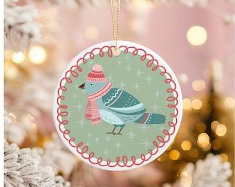 Folk Art Bird Christmas Ornament Woodland Bird Lover Gift Holiday Winter Decoration Rustic Nature Inspired Tree Ornament