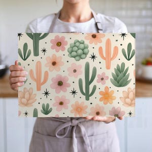 Boho Desert Flower Glass Cutting Board Cute Kitchen Decor Chef Cooking Gift Southwest Themed Gift Slide-Resistant Glass Chopping Board