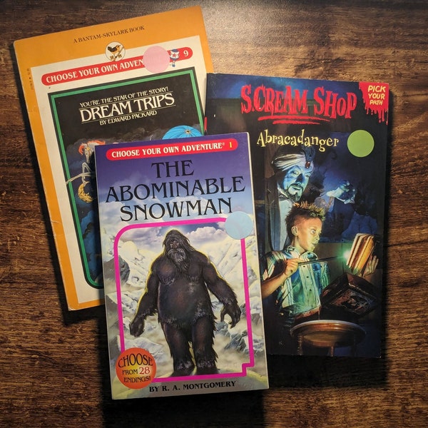 3pk CHOOSE Your OWN ADVENTURE Books - Abominable Snowman, Abracadanger, Dream Trips - You Pick the Ending Vintage Paperback Gift Set