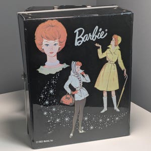 BARBIE Vintage 1963 Doll Black Mattel Case Trunk Retro Throwback Collectible Storage Piece, Rare Find Collectible Toy Box Fashion