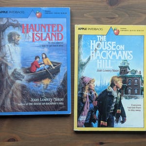 2 pack JOAN LOWERY NIXON Vintage Paperbacks - The House on Hackman’s Hill & Haunted Island - Throwback Bestsellers 1985 Spooky Kids Books