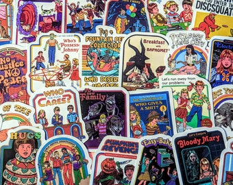VINTAGE SATAN FUNNY Sticker Set, Retro Style Artwork, Breakfast with Bophomet Funny Occult Gift Pack, Witchcraft, Aliens, Horror, Gothic