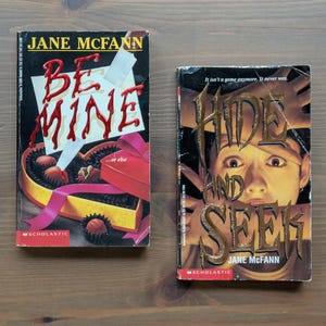 2pack Vintage POINT HORROR Paperbacks by Jane McFann - Be Mine & Hide and Seek, First Scholastic Prints Teen Thrillers, Retro 90s Suspense