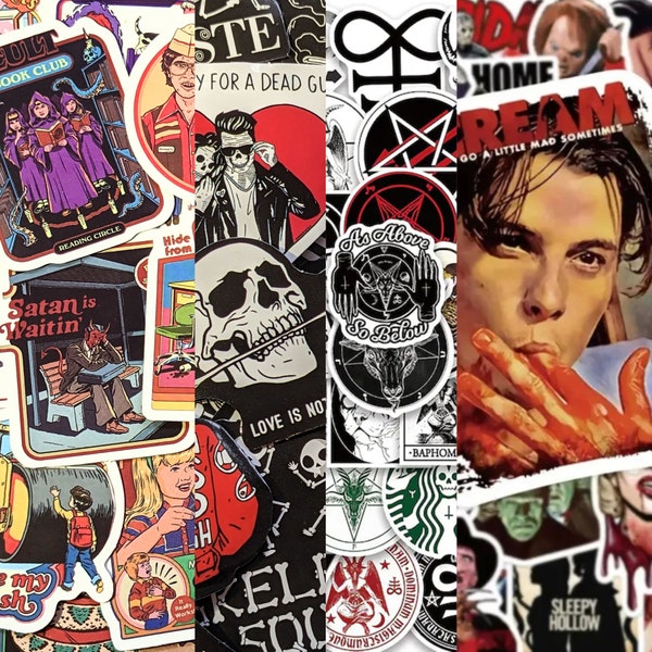 HORROR MOVIE, SATAN, Etc Sticker Packs - Vintage Style Decal Stickers, Retro Throwback Art, Halloween, Friday 13th, Silence Lambs, Chucky