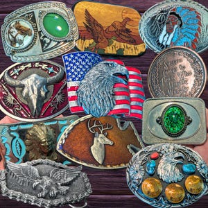 VINTAGE BELT BUCKLES - You Pick Throwback Metal, Pewter, Brass, Wooden Mens Accessory Gifts, Patriotic Eagle American Western Indian Artwork