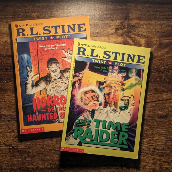 2pk TWIST-A-PLOT BOOK Gift Set R L Stine Choose Own Adventure Horror, Similar to Goosebumps - Vintage Time Raider / Horrors Haunted Museum