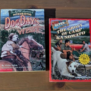 2 stuks WISHBONE SUPER ADVENTURES Kids Mysteries - Dog Days of the West, Ghost Camp of Ka Nowato Chapter Books Set Lot, vintage paperbacks