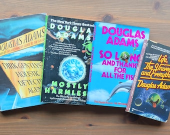 VINTAGE DOUGLAS ADAMS Hasta luego, gracias por el pescado Tapa dura 1985 La agencia de detectives de Dirk Gently, Mayormente inofensiva, Life Universe Everything
