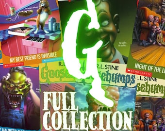 Coleção completa de Goosebumps, biblioteca vintage com 62 livros, série completa de sucesso infantil de R.L. Stine, livros de terror clássicos dos anos 90.