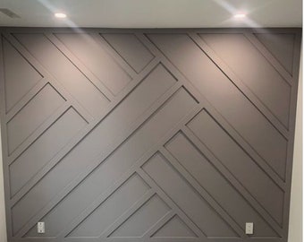 Proyecto de moldura de pared asimétrica. Moldura de pared prefabricada para pasillo, proyecto de moldura de pared precortada, detalles de pared para sala de estar.