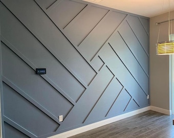 Asymmetrical Wall Molding Project Build-to-Install Wall Molding for Hallway, Pre-Cut Wall Molding Project, Wall Accents for Living Room