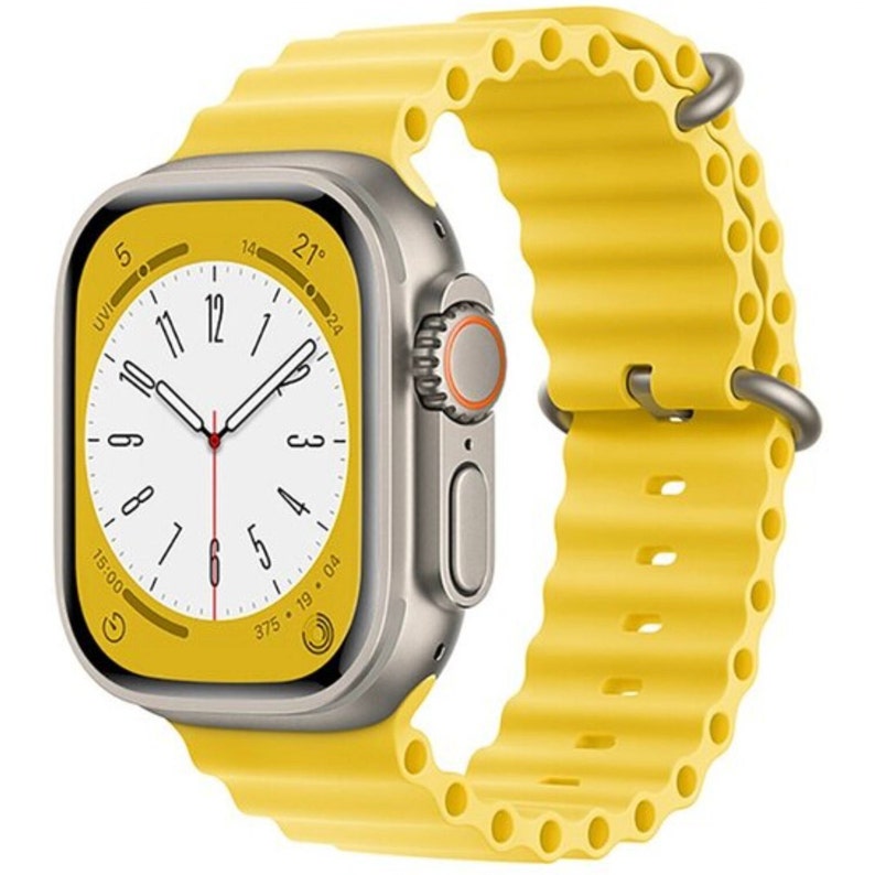 New Ocean Loop Armband Silikon iWatch Band Armand für Apple Watch Series 9, 8, 7, 6, 5, SE, Ultra 49mm, 45mm, 44mm, 42mm, 41mm, 40mm, 38mm Lemon Zest