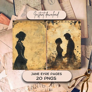 Páginas de diario basura de Jane Eyre (20 PNG), papel de scrapbooking brujo, descarga de páginas imprimibles victorianas oscuras, kit de diario de paisajes en inglés