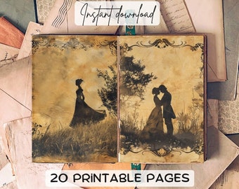 Pride & Prejudice Junk Journal Pages (20 PNG), Bookish Romance Scrapbooking Paper, Victorian Printable Pages Download, Jane Austen Kit