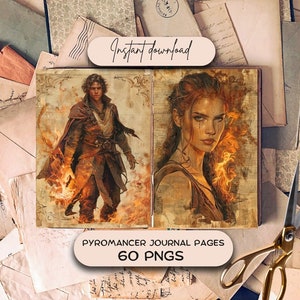 Skräpjournalsidor med elementär eldmagi (60 PNG), scrapbookingpapper för fantasy, utskrivbara sidor om trolldom och trolldom att ladda ner, journalingkit