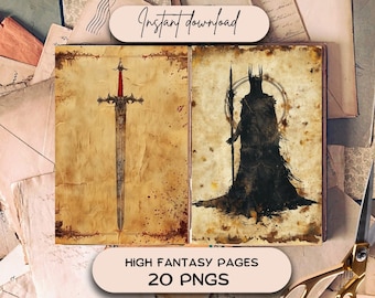 High Fantasy Junk Journal Pages (20 PNG), Elvish Scrapbooking Paper, Bookish Printable Pages Download, Wizards Journaling Kit