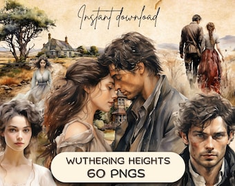 Wuthering Heights Victorian Clipart (60 PNG), English Gothic Romance Novel, Lit Illustration, POD graphic, Dark Academia, Bronte Fan Gift