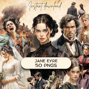 Imágenes prediseñadas victorianas de Jane Eyre (50 PNG), Academia oscura, Ilustración literaria gótica, Descarga POD, Novela romántica inglesa, Regalo de fan de Bronte