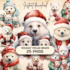 Clipart Noël faune ours polaire (25 PNG), saison de Noël, mignons bébés animaux de l'Arctique, autocollants pour Journal indésirable, scrapbooking vacances