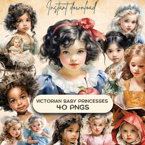 Viktorianische Baby Märchen Prinzessin Clipart (50 PNG), Aquarell Fantasy Illustration, Märchen Grafik, Grimm Bücherwurm Download