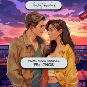 Paquete de personajes de parejas de novelas visuales (más de 75 PNG), personajes de alta resolución para cómics interactivos, simuladores de citas digitales - Descarga instantánea