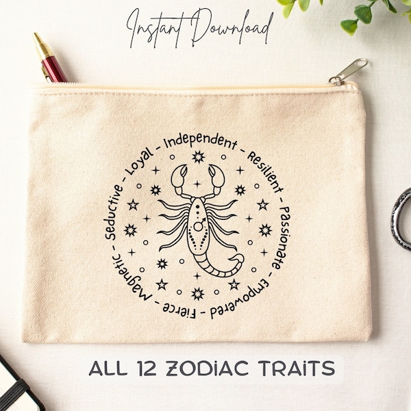 Zodiac Traits Design Bundle (36 PNG), Astrology PNG, Zodiac Graphic, Horoscope Instant Download, Your Sign Printable Wall Art POD