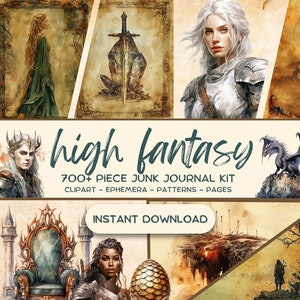 ハイファンタジー ジャンクジャーナルキット (700+ PNG)、中世王国のスクラップブッキングペーパー、リングマジックの印刷可能なページのダウンロード、製本のダウンロード