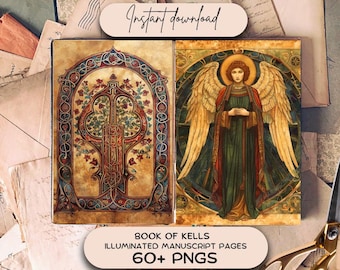 Book of Kells Illuminated Manuscript Medieval Junk Journal Pages (60 PNG), Scrapbooking Paper, Printable Download, Middle Age Journaling Kit