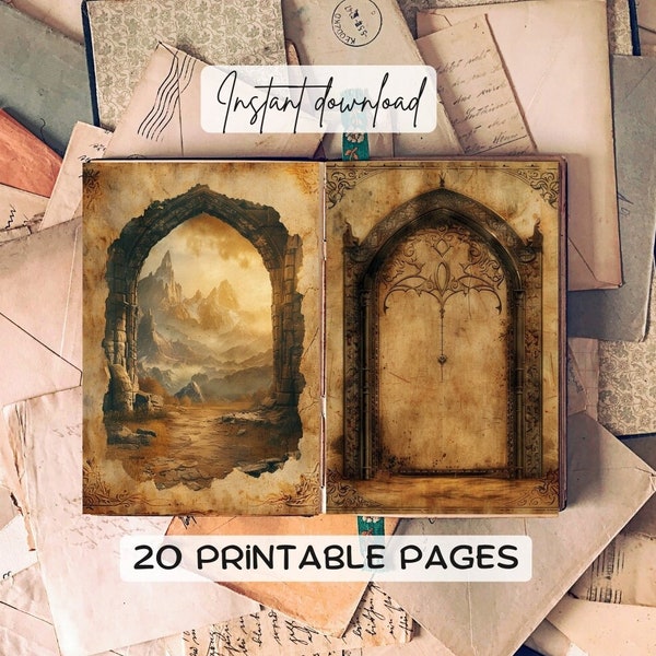 Fantasy Doors to Another World Junk Journal Pages (20 PNG), Scrapbooking Paper, Bookish Printable Pages Download, Fairytale Journaling Kit