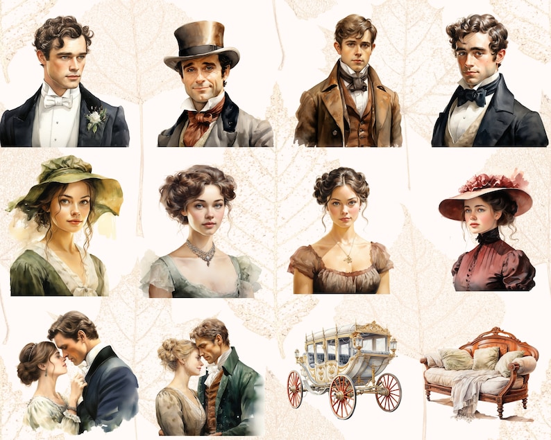 Jane Austens "Emma" viktorianska Clipart (60 PNG), litterär romantisk skräpjournal, boklig POD-grafik, engelsk roman från 1800-talet, bokmalspresent bild 3