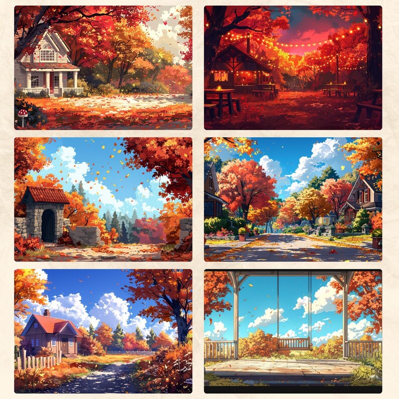 Autumn Visual Novel Background Bundle (20 PNG), High-res Low-fi ...