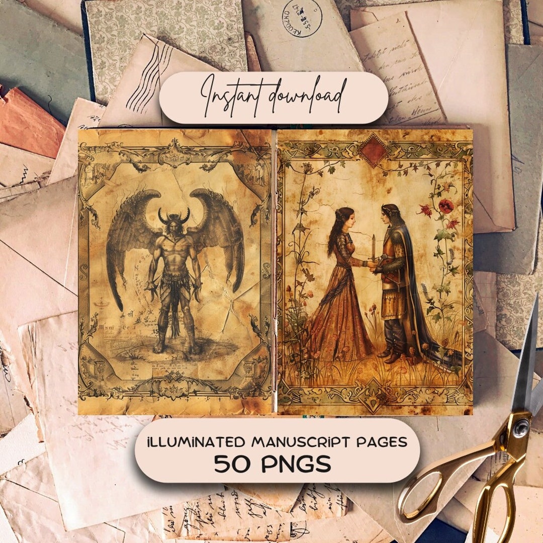 Illuminated Manuscript Medieval Junk Journal Pages (50 PNG ...