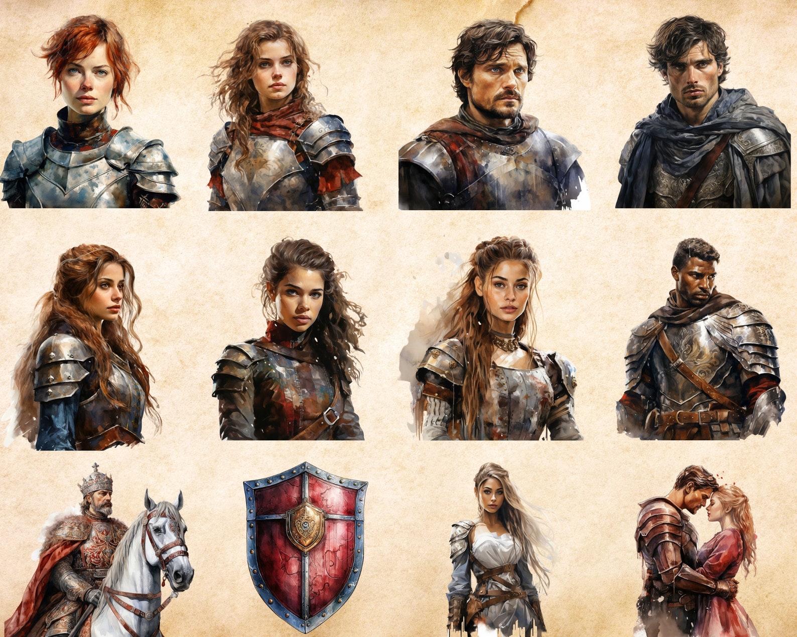 Knights Layout Medieval Knights Clipart Bundle (70 PNG), Fantasy Romance Scrapbooking ...