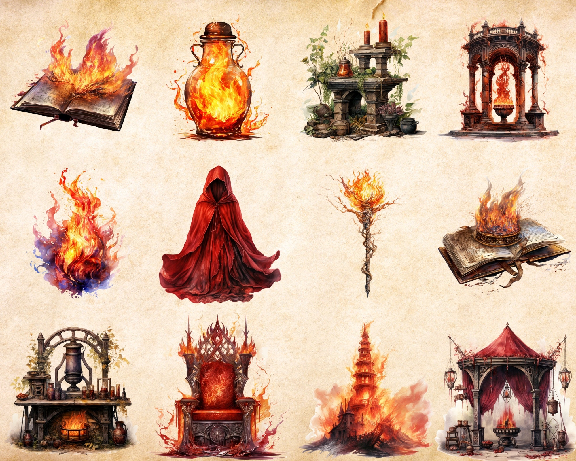 Elemental Magic: Fire & Pyromancy Clipart (50 Pngs), Fantasy Magic ...