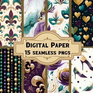 Papier numérique NOLA/motifs transparents (20 PNG), journal fleur de lys indésirable, scrapbooking vintage, téléchargement de pages imprimables, emballage POD
