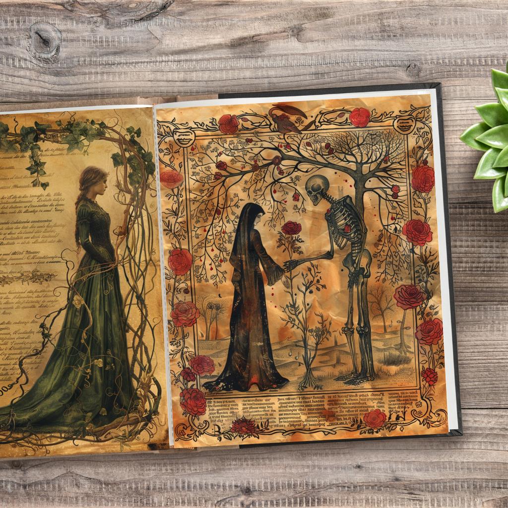 Dark Illuminated Manuscript Medieval Junk Journal Pages (50 PNG ...