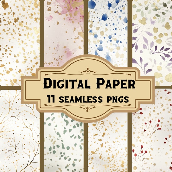 Gold Fleck Digital Paper/Seamless Patterns (11 PNG), Printable Gift Wrapping Paper, Junk Journal Page Download, Vintage Scrapbooking Paper